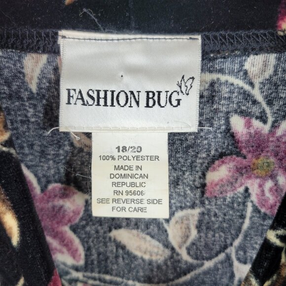 Vtg Velvet Mock Neck Top Plus 18/20 2X Floral Stretch Black Velour Long Sleeve - Picture 5 of 5